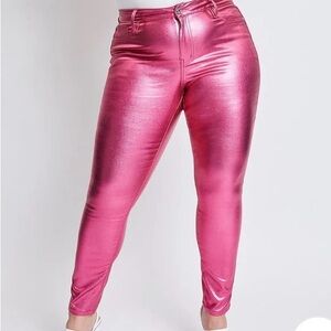 NWOT Boutique YMI Hyperstretch Skinny Pink Metallic Jeans
